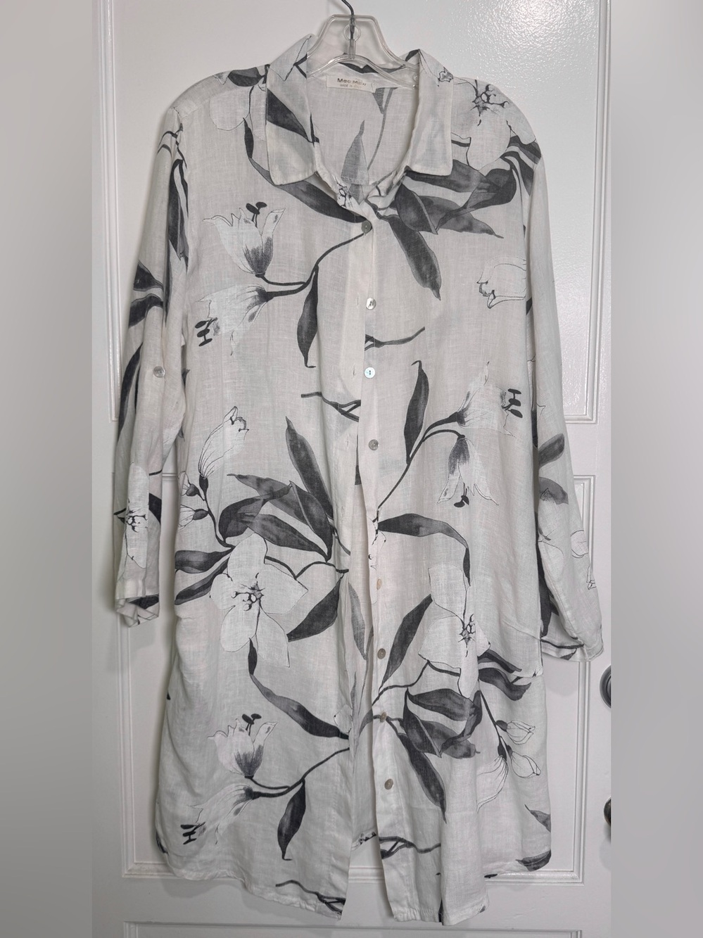 Meo Meli 100% Linen Floral Shirt Dress Tunic Made in Italy M/L